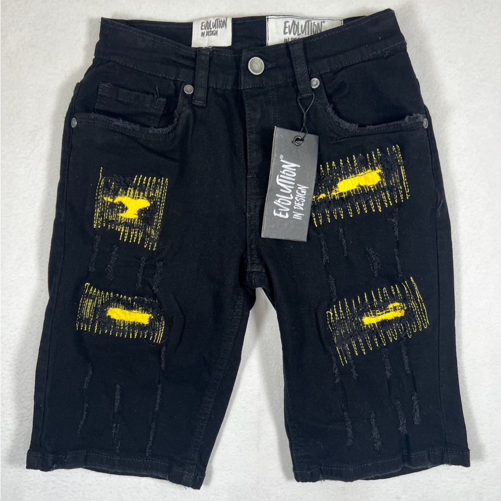 NWT EVOLUTION‎ IN DESIGN Boys Street Fit Distressed Yellow Patch Denim Shorts 10